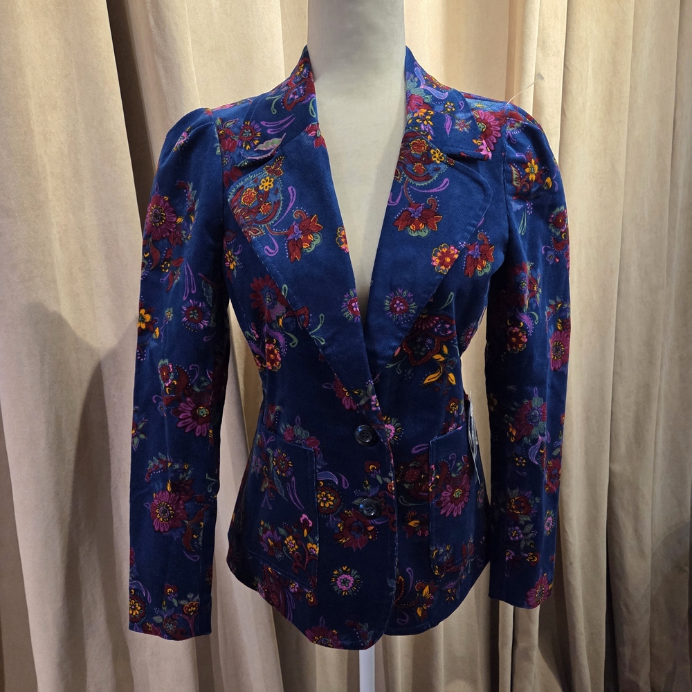 ModCloth Blue Floral Velvet Blazer